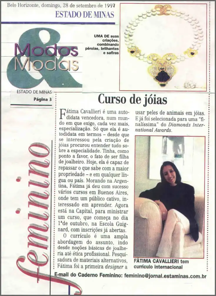 9. curso de jóias. caderno feminino. jornal estado de minas. 1997